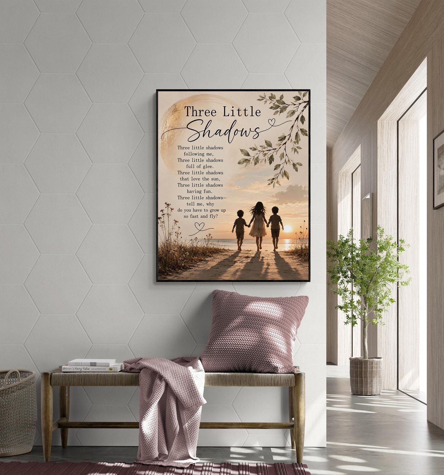 Three Little Shadows Poem Wall Art Print | Poetry | Children's Room | Nursery | Vintage Family Home Decor | Literary Gift