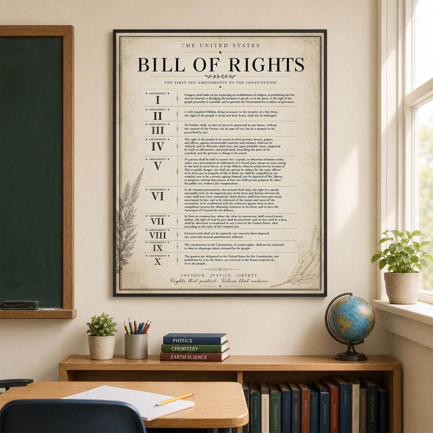 Bill of Rights Wall Art Print | American Constitutional Amendments | Historical Americana | Civics Classroom | Vintage Patriotic Home Decor
