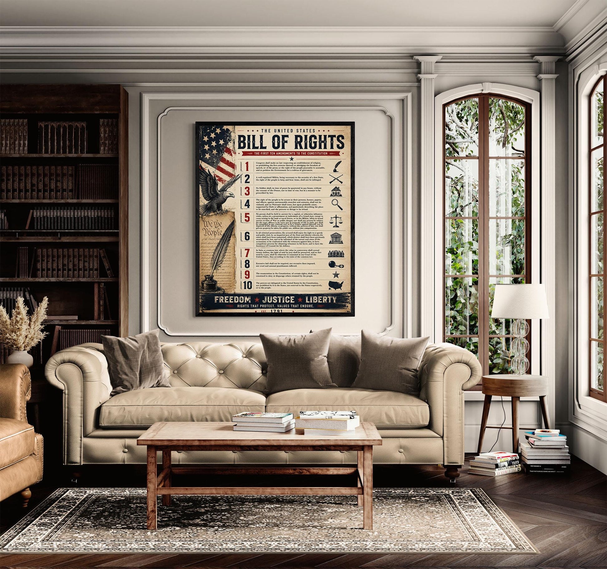 Bill of Rights Wall Art Print | American Constitutional Amendments | Historical Americana | Civics Classroom | Freedom Patriotic Home Decor