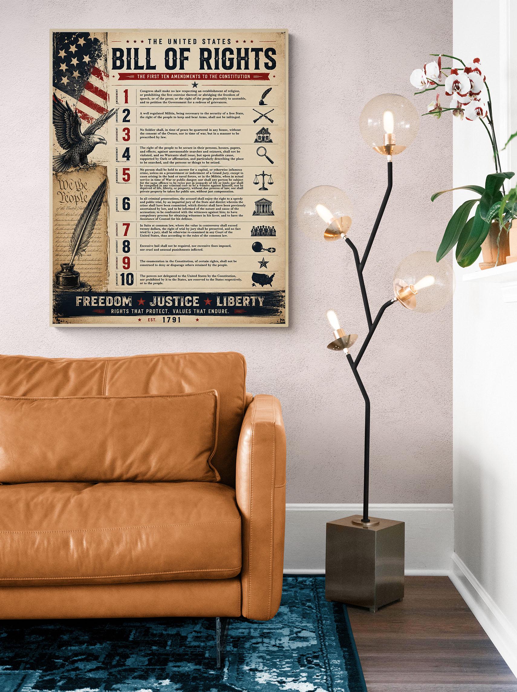 Bill of Rights Wall Art Print | American Constitutional Amendments | Historical Americana | Civics Classroom | Freedom Patriotic Home Decor