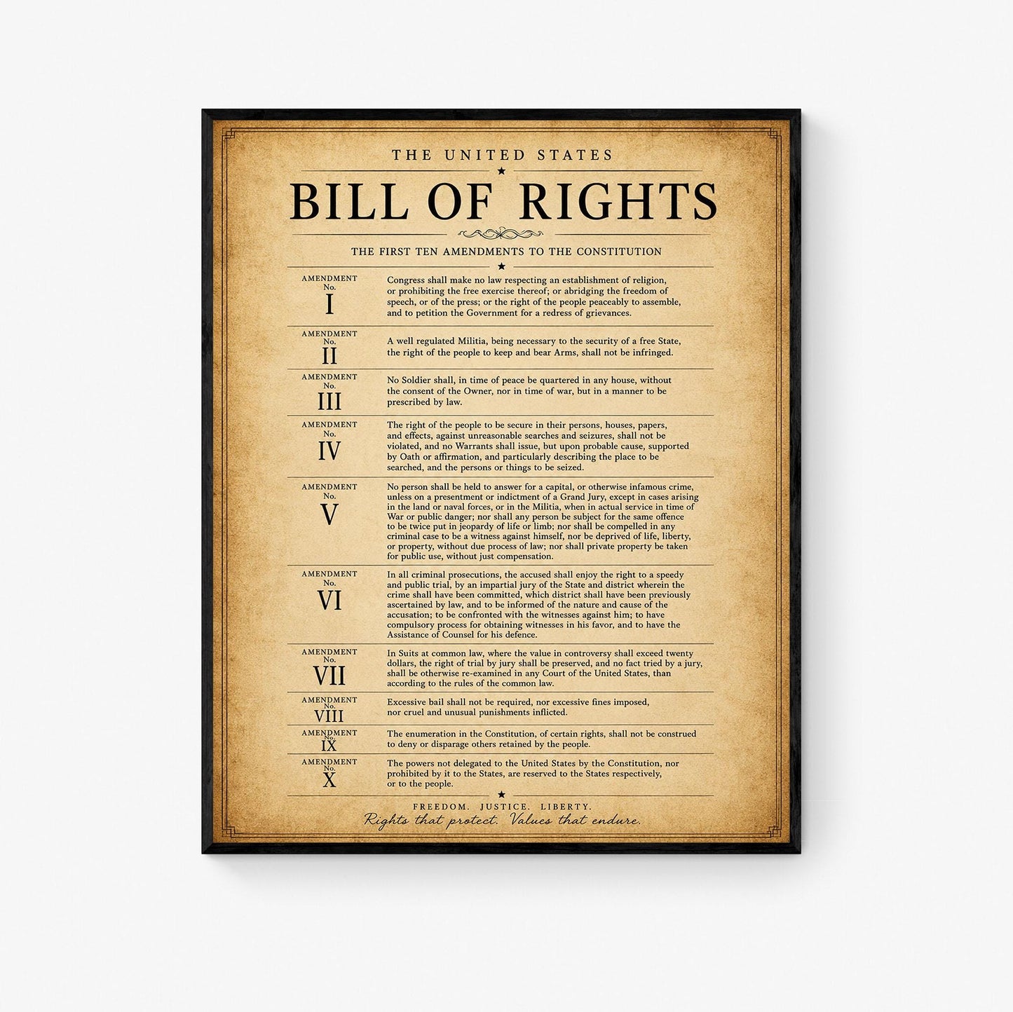 Bill of Rights Wall Art Print | American Constitutional Amendments | Historical Americana | Civics Classroom | Liberty Patriotic Home Decor