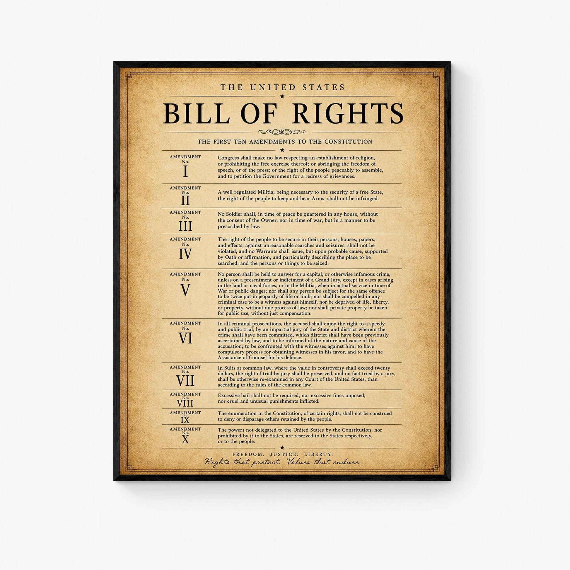 Bill of Rights Wall Art Print | American Constitutional Amendments | Historical Americana | Civics Classroom | Liberty Patriotic Home Decor
