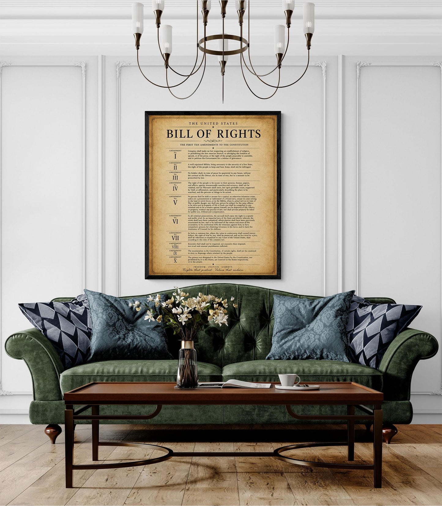 Bill of Rights Wall Art Print | American Constitutional Amendments | Historical Americana | Civics Classroom | Liberty Patriotic Home Decor