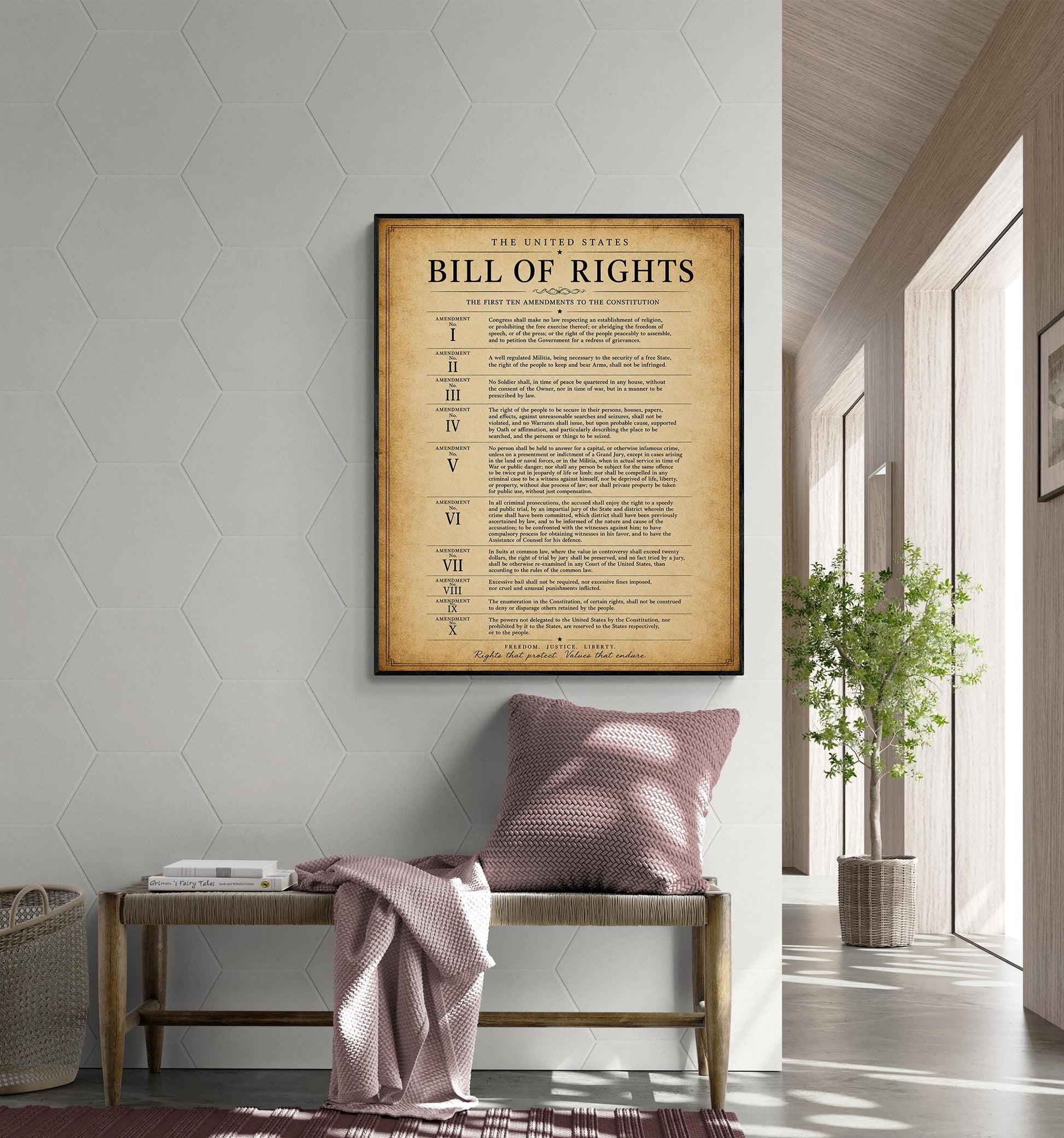 Bill of Rights Wall Art Print | American Constitutional Amendments | Historical Americana | Civics Classroom | Liberty Patriotic Home Decor