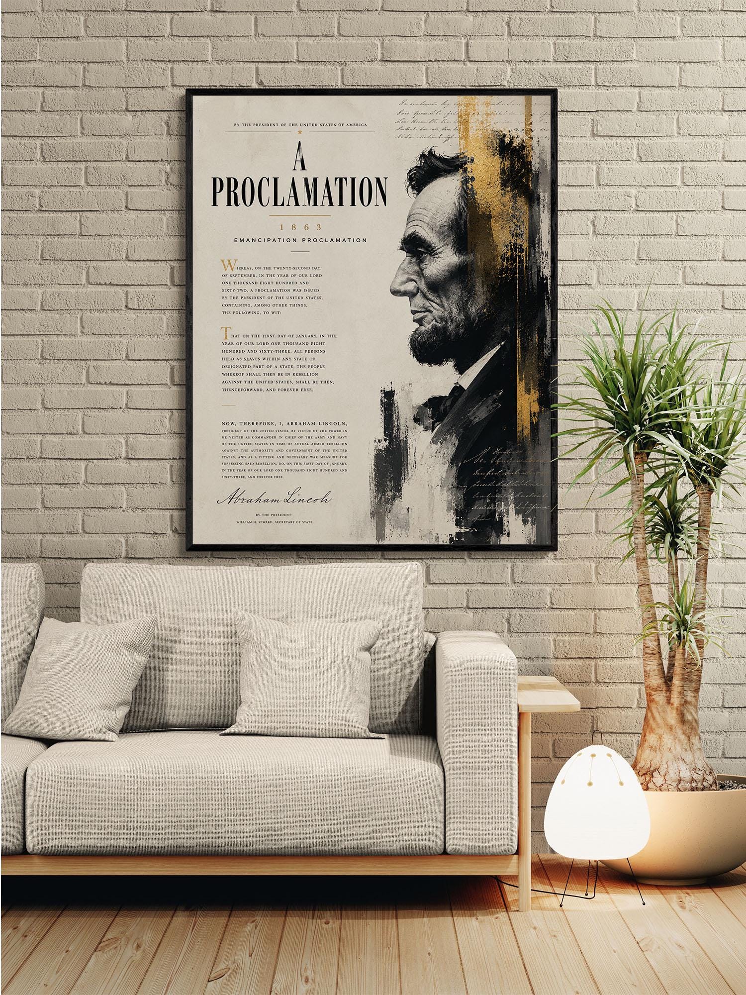 Emancipation Proclamation Wall Art Print, Abraham Lincoln Portrait, American History Home Decor, Freedom Document, Historical Office