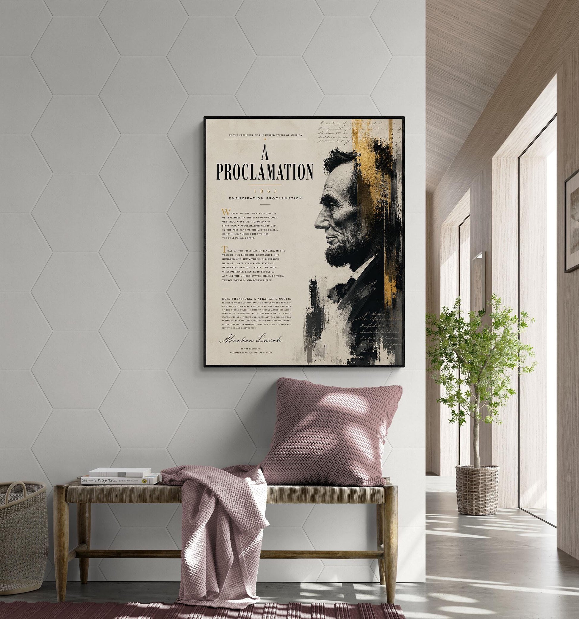 Emancipation Proclamation Wall Art Print, Abraham Lincoln Portrait, American History Home Decor, Freedom Document, Historical Office