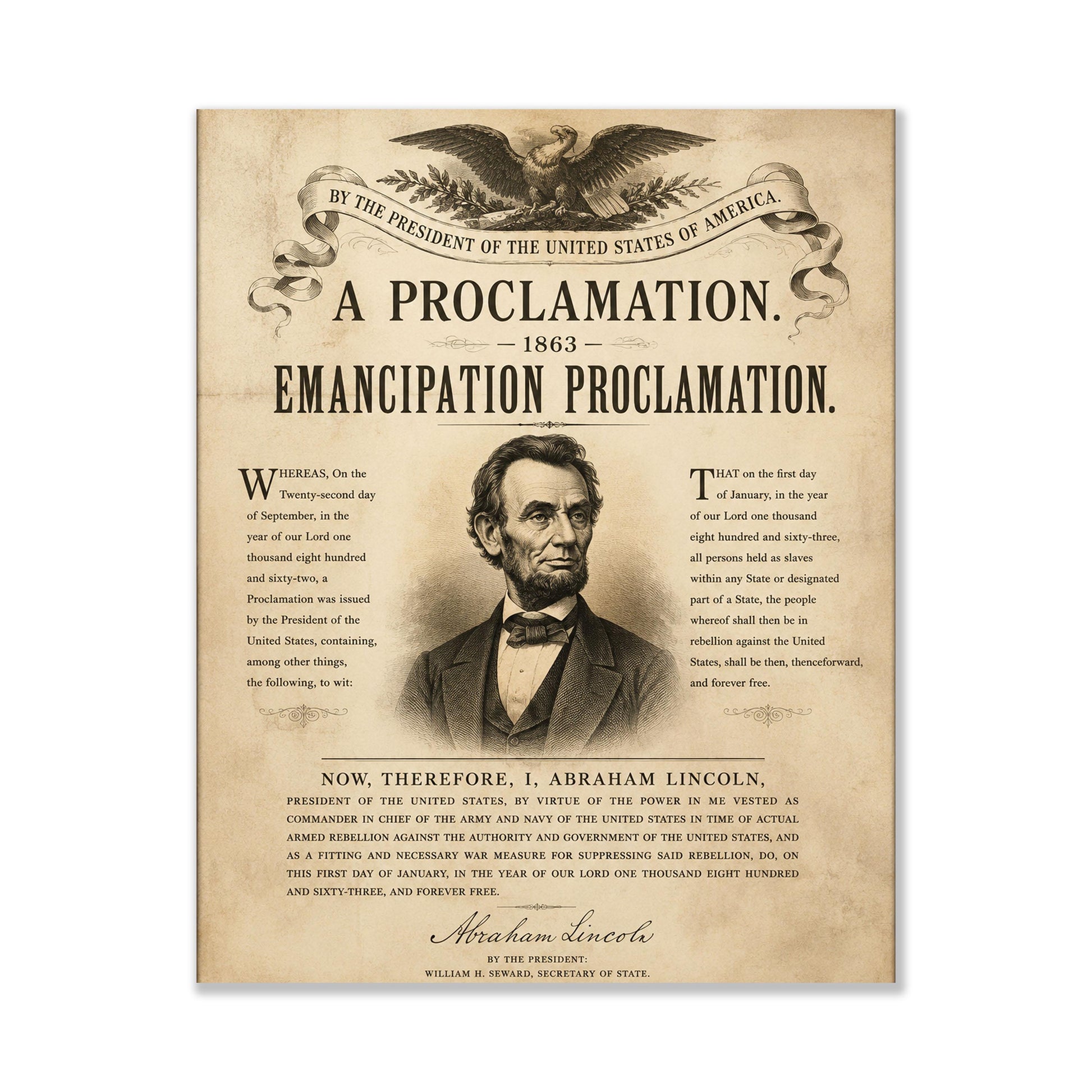Emancipation Proclamation Wall Art Print, Abraham Lincoln Historical Poster, Civil War Document, American History Home Decor, Freedom Gift