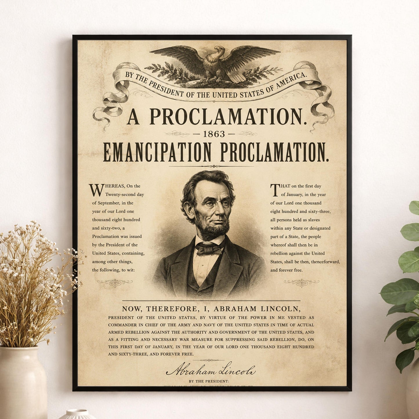 Emancipation Proclamation Wall Art Print, Abraham Lincoln Historical Poster, Civil War Document, American History Home Decor, Freedom Gift