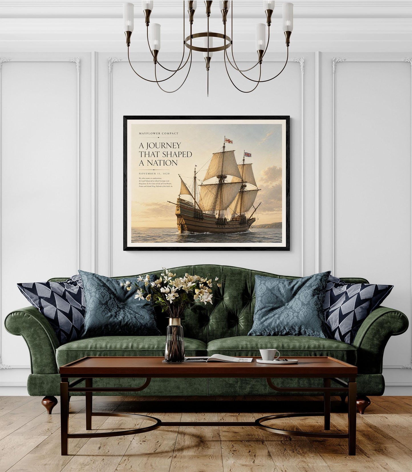 Mayflower Compact Wall Art Print, Pilgrim Ship Historical Home Decor, American Founding Documents, Teacher Classroom, History Office Poster