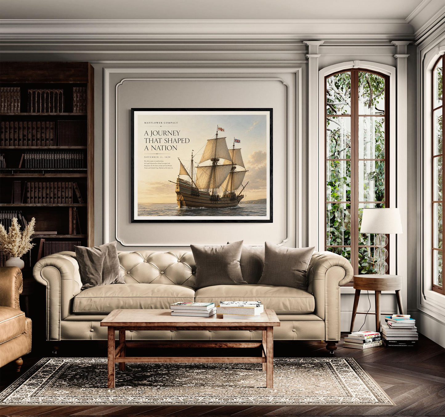 Mayflower Compact Wall Art Print, Pilgrim Ship Historical Home Decor, American Founding Documents, Teacher Classroom, History Office Poster