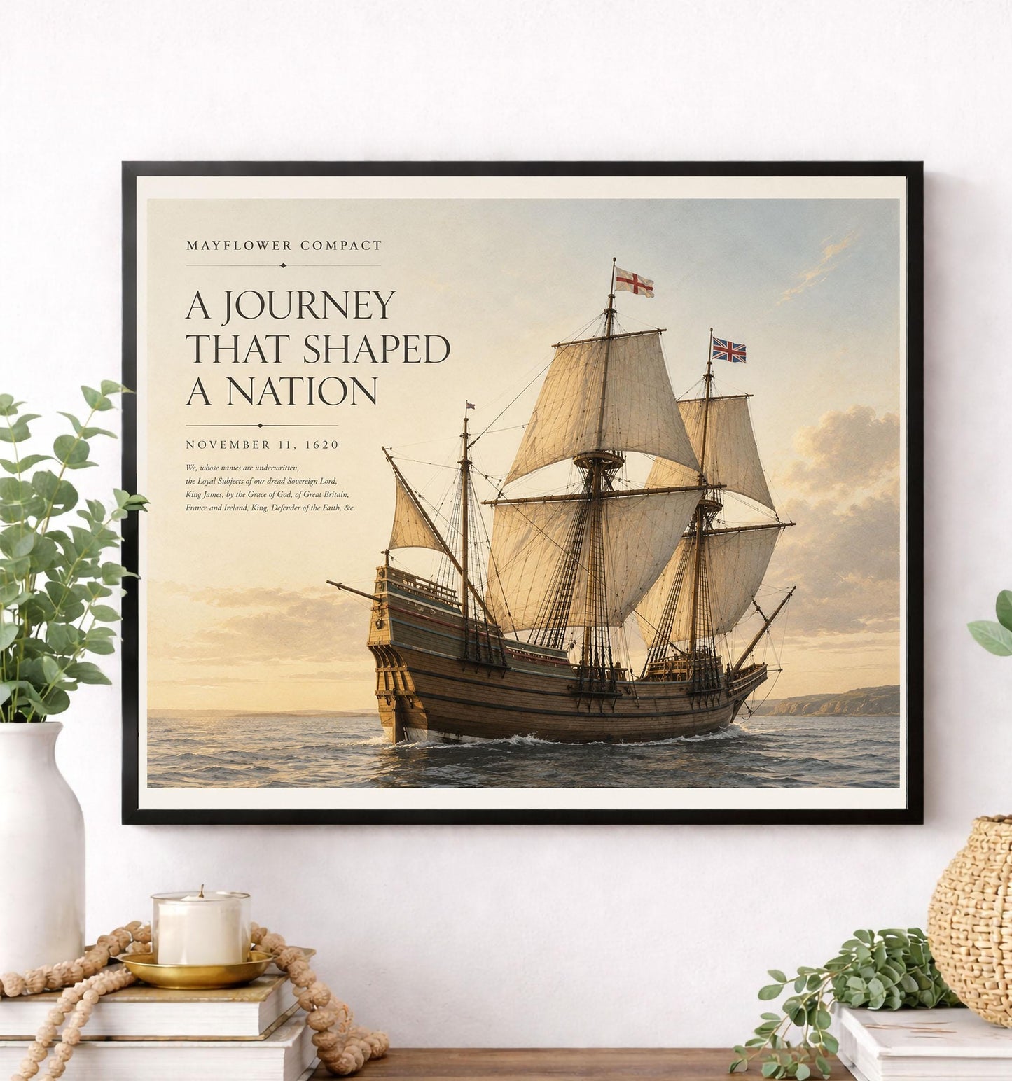 Mayflower Compact Wall Art Print, Pilgrim Ship Historical Home Decor, American Founding Documents, Teacher Classroom, History Office Poster