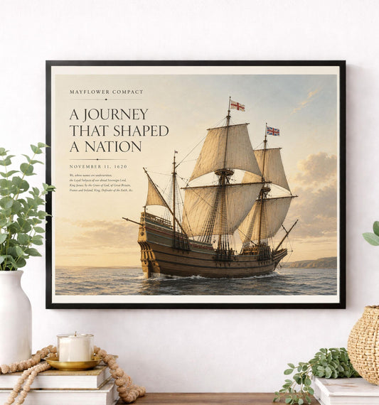 Mayflower Compact Wall Art Print, Pilgrim Ship Historical Home Decor, American Founding Documents, Teacher Classroom, History Office Poster