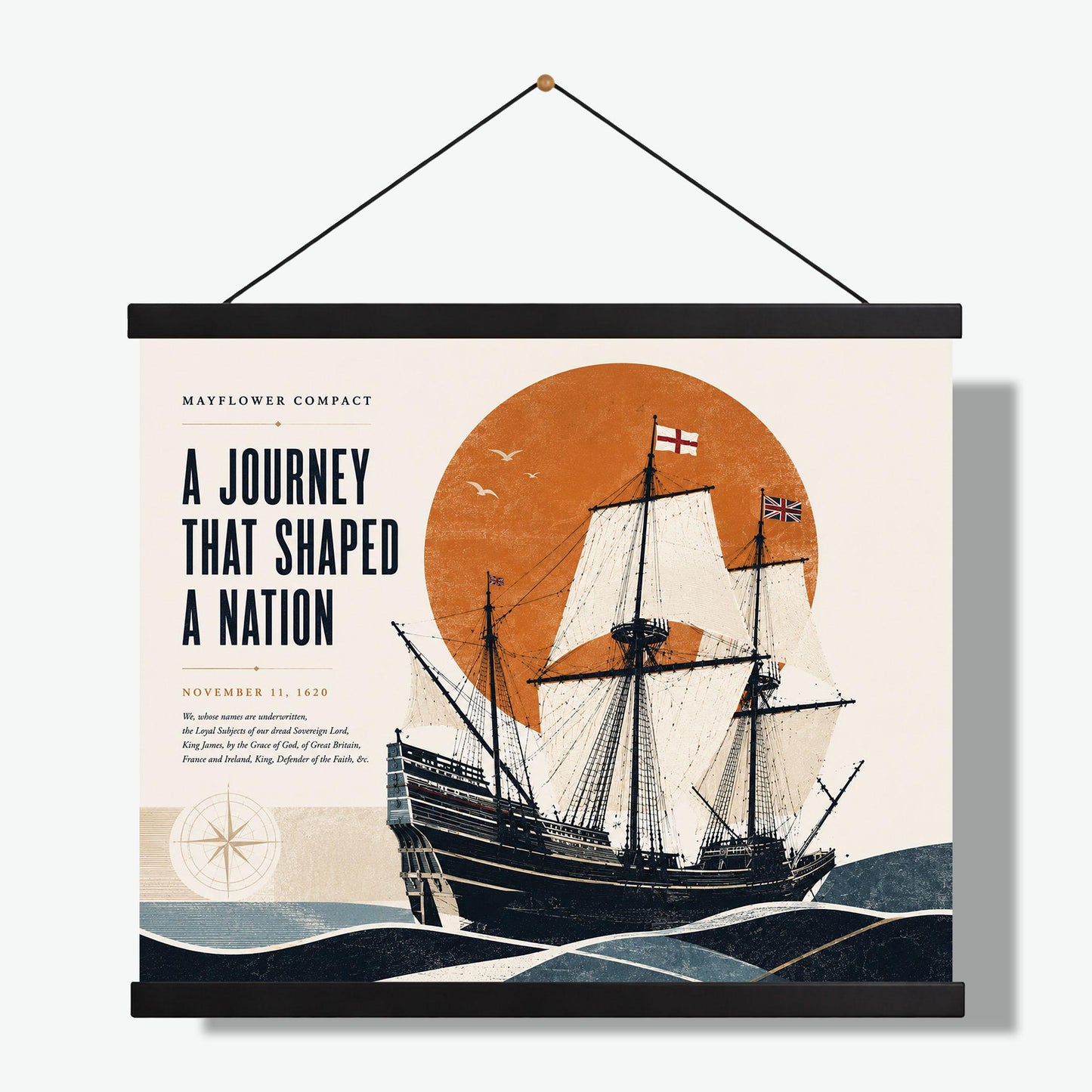 Mayflower Compact Wall Art Print, Pilgrim Ship Poster, American History Home Decor, Coastal Historical Artwork, Founding Documents Gift