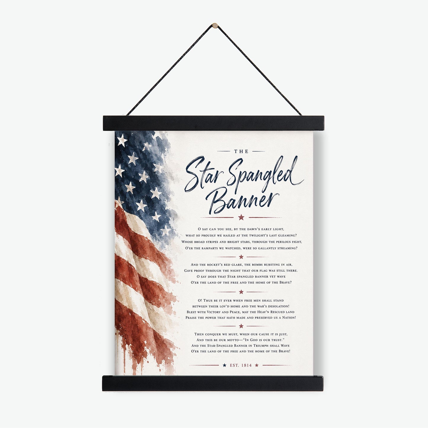 Star Spangled Banner Wall Art Print | American National Anthem | Freedom Patriotic Home Decor | Watercolor Flag | Lyrics Artwork
