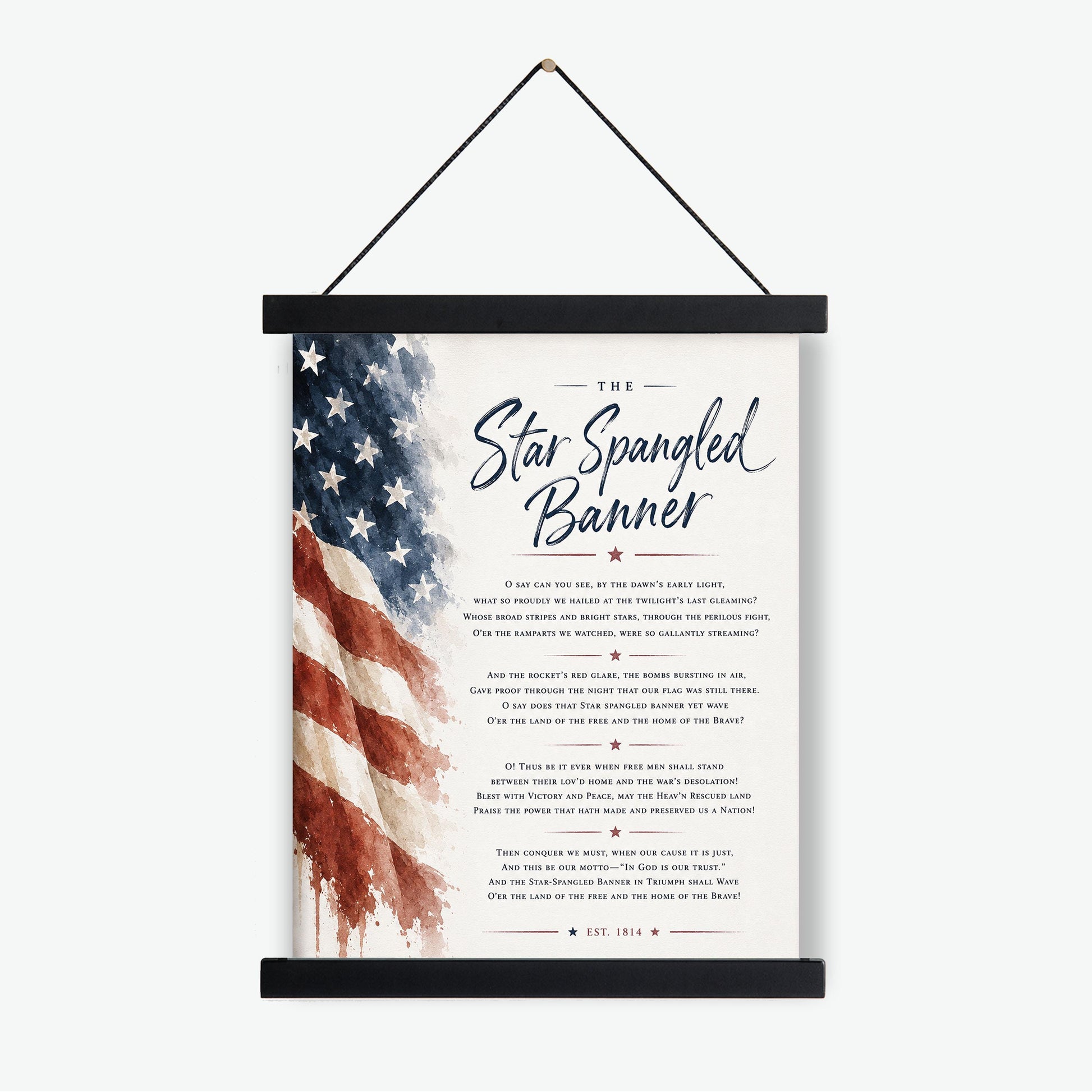 Star Spangled Banner Wall Art Print | American National Anthem | Freedom Patriotic Home Decor | Watercolor Flag | Lyrics Artwork