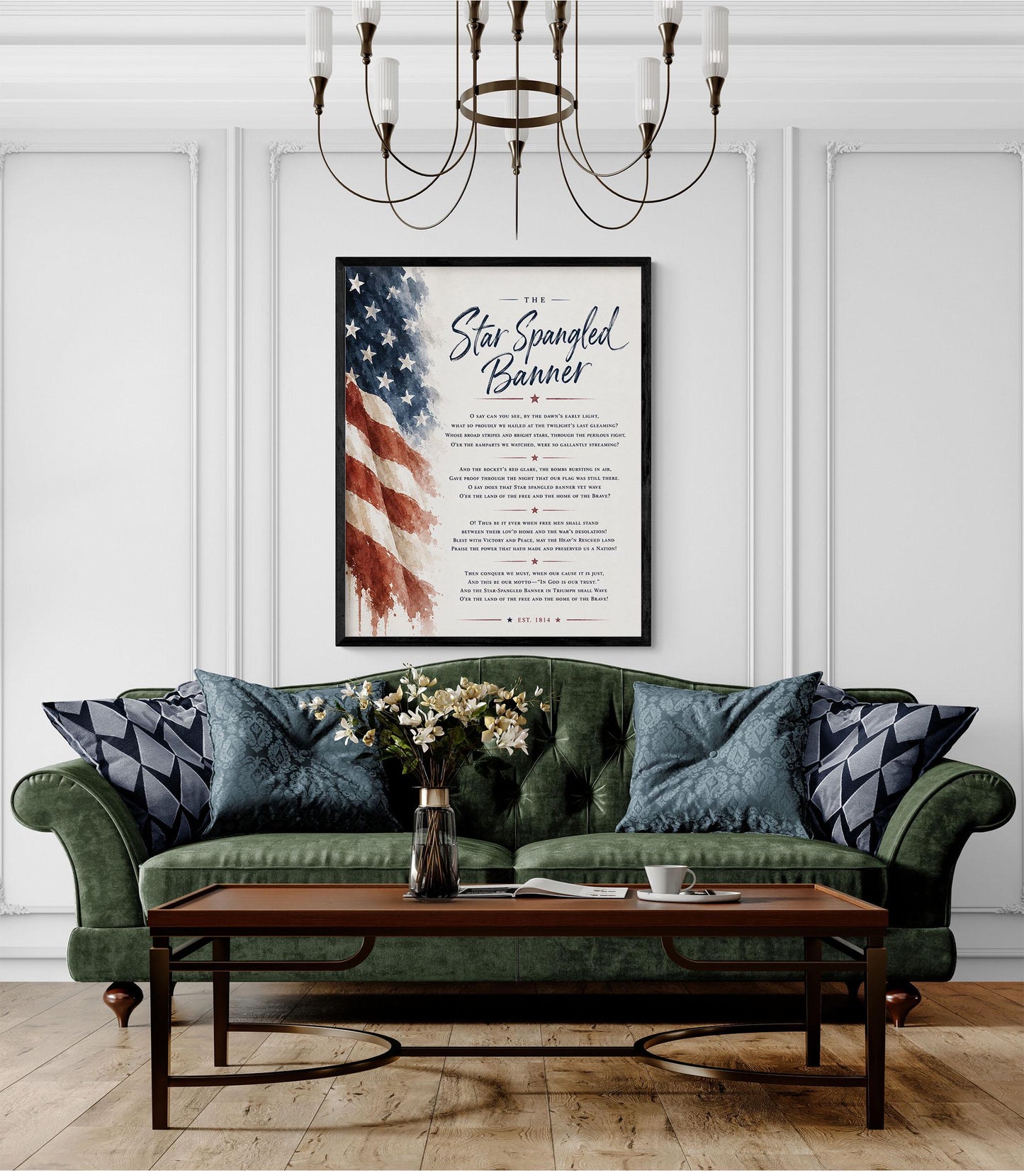 Star Spangled Banner Wall Art Print | American National Anthem | Freedom Patriotic Home Decor | Watercolor Flag | Lyrics Artwork