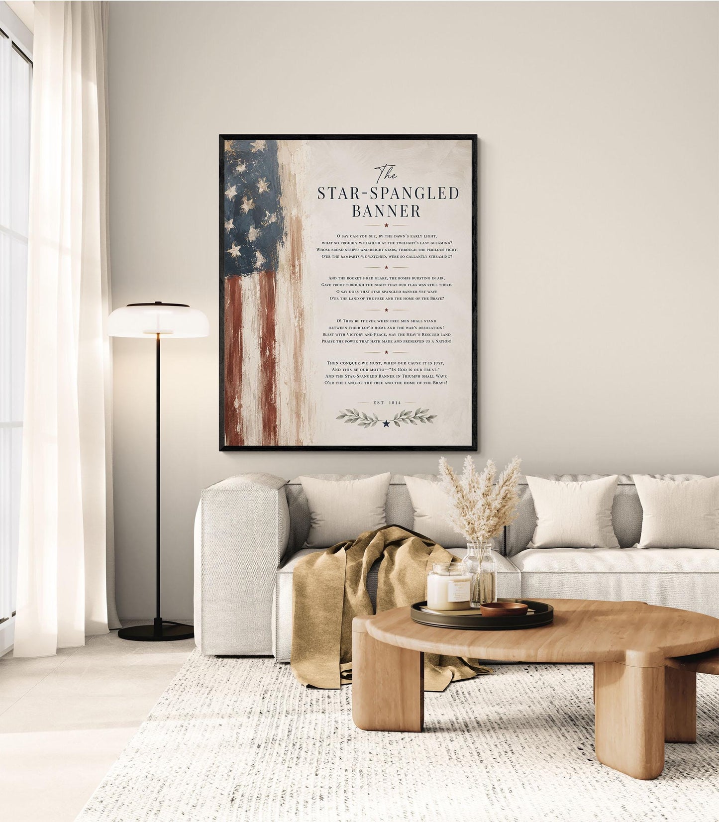 Star-Spangled Banner Wall Art Print, Patriotic American Flag Home Decor, National Anthem Poster, Americana Typography, USA History Gift