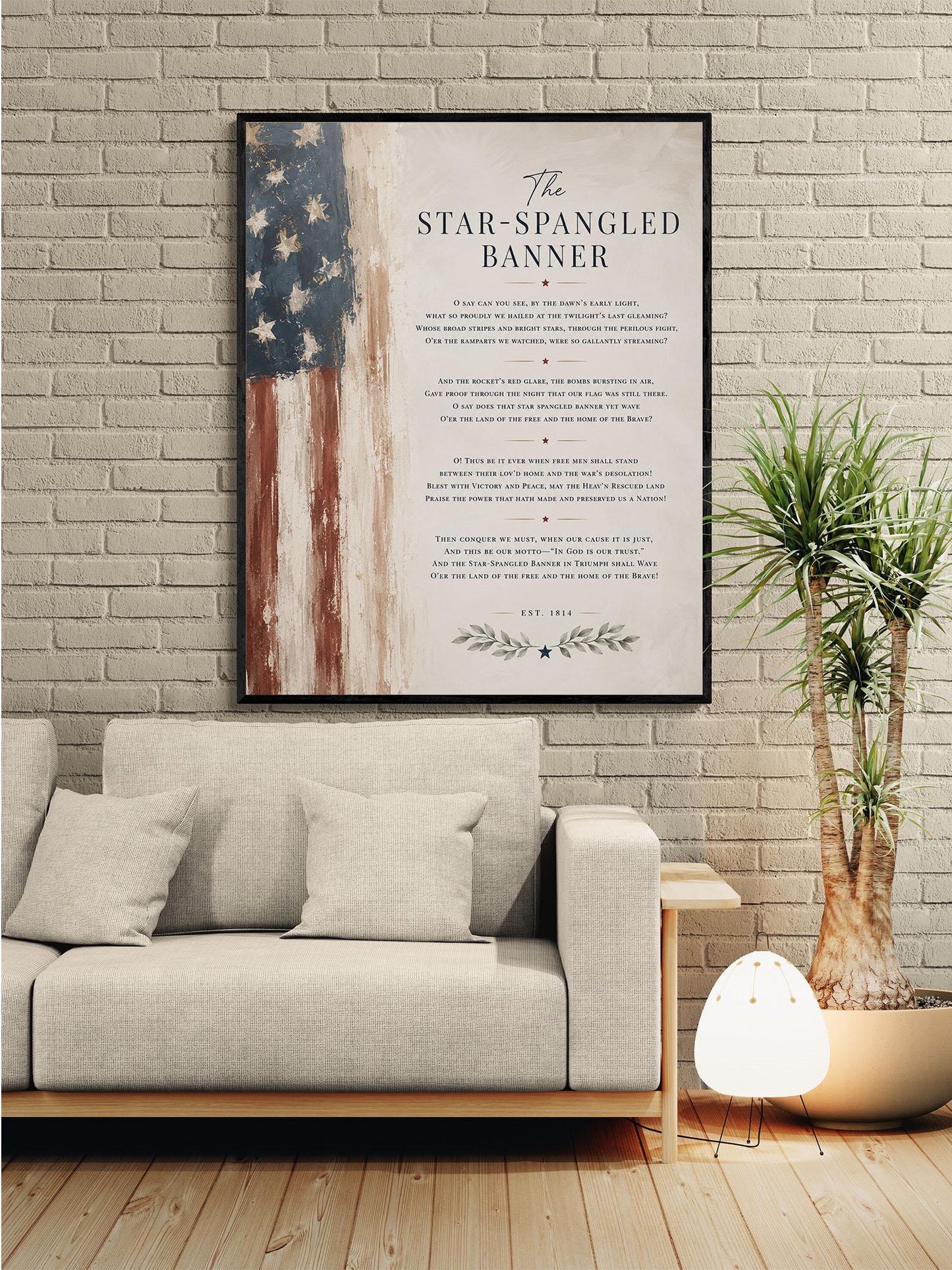 Star-Spangled Banner Wall Art Print, Patriotic American Flag Home Decor, National Anthem Poster, Americana Typography, USA History Gift
