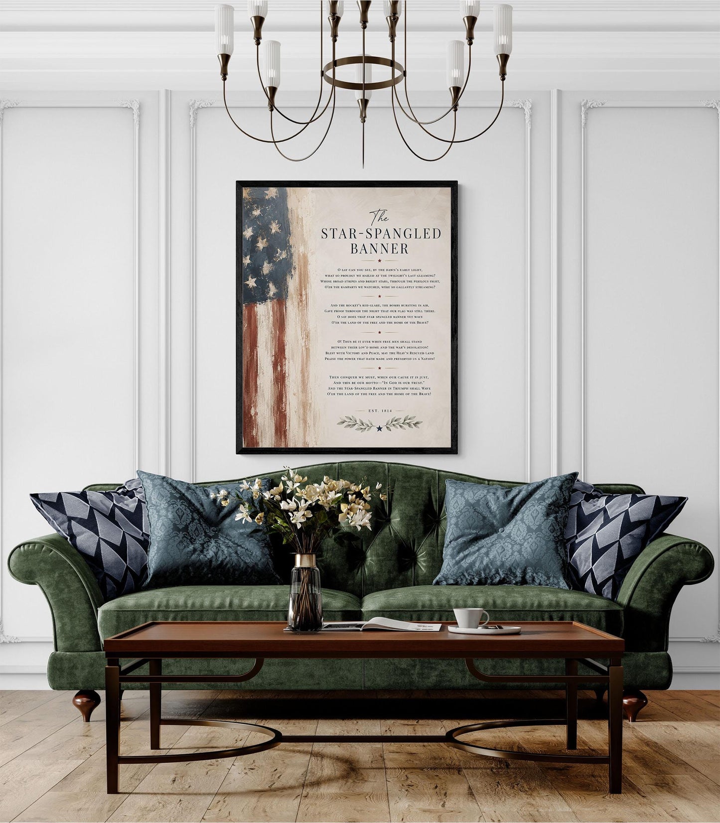 Star-Spangled Banner Wall Art Print, Patriotic American Flag Home Decor, National Anthem Poster, Americana Typography, USA History Gift