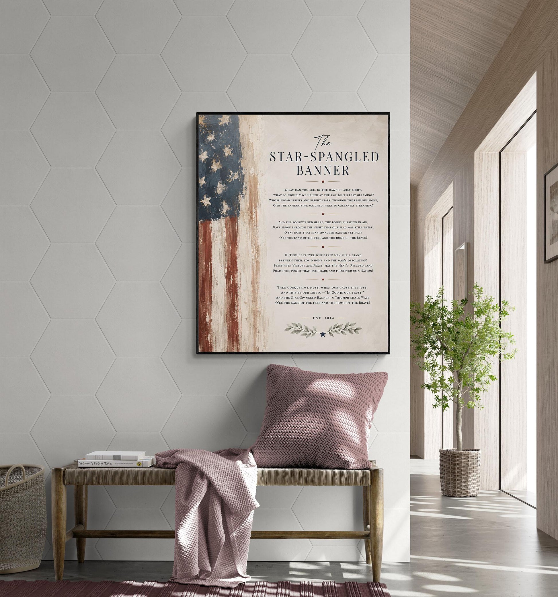 Star-Spangled Banner Wall Art Print, Patriotic American Flag Home Decor, National Anthem Poster, Americana Typography, USA History Gift