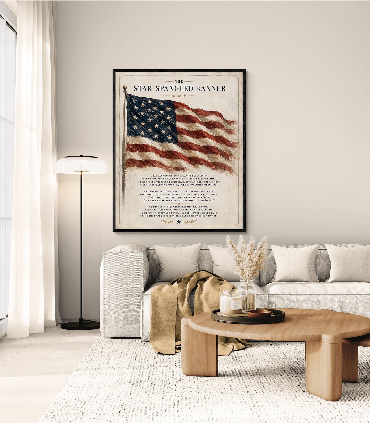 Star Spangled Banner Lyrics Wall Art Print | American National Anthem | Freedom Patriotic Home Decor | Watercolor Flag | Music Artwork