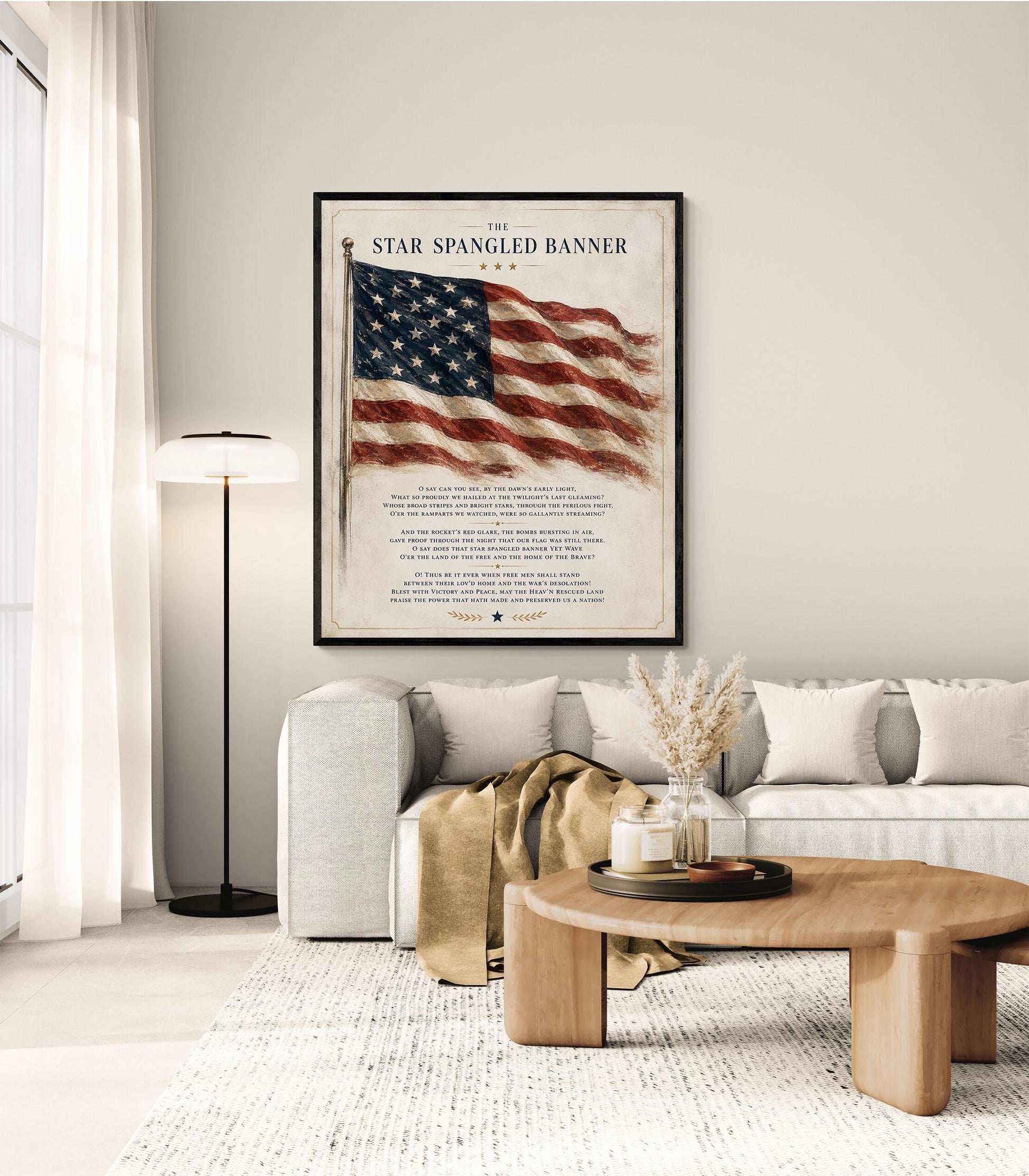 Star Spangled Banner Lyrics Wall Art Print | American National Anthem | Freedom Patriotic Home Decor | Watercolor Flag | Music Artwork