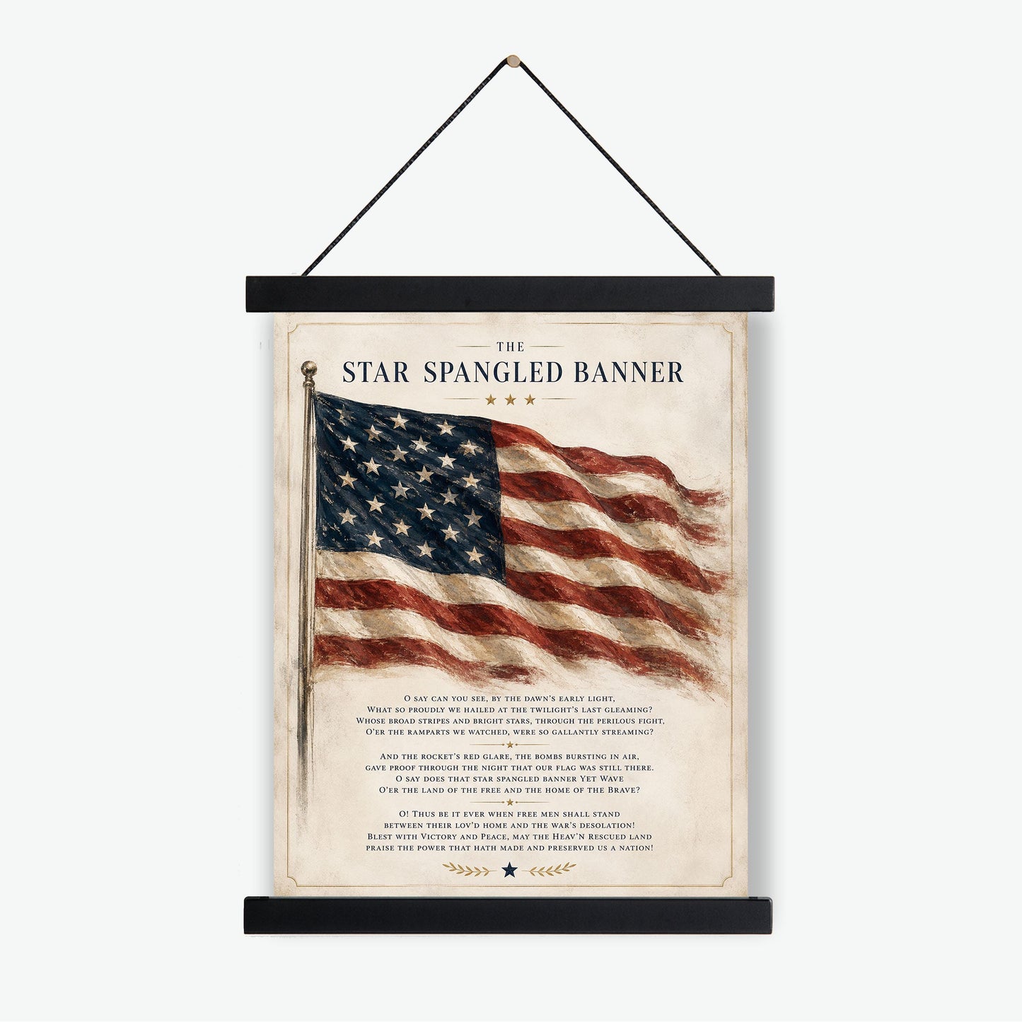 Star Spangled Banner Lyrics Wall Art Print | American National Anthem | Freedom Patriotic Home Decor | Watercolor Flag | Music Artwork