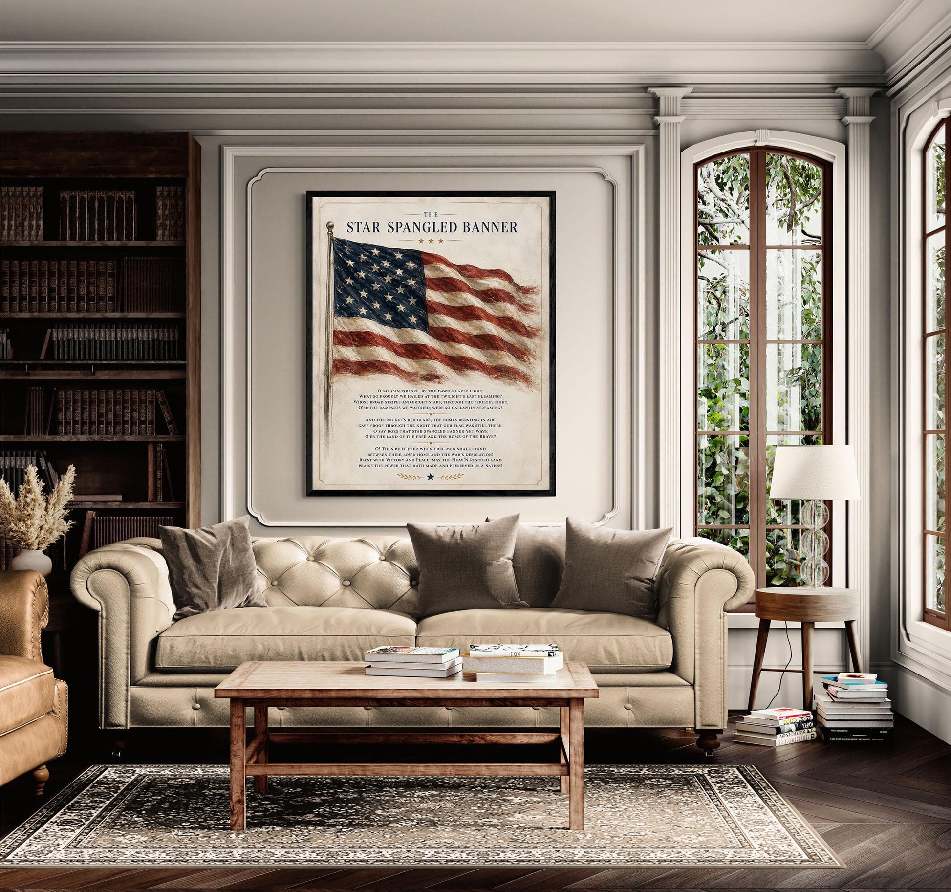 Star Spangled Banner Lyrics Wall Art Print | American National Anthem | Freedom Patriotic Home Decor | Watercolor Flag | Music Artwork