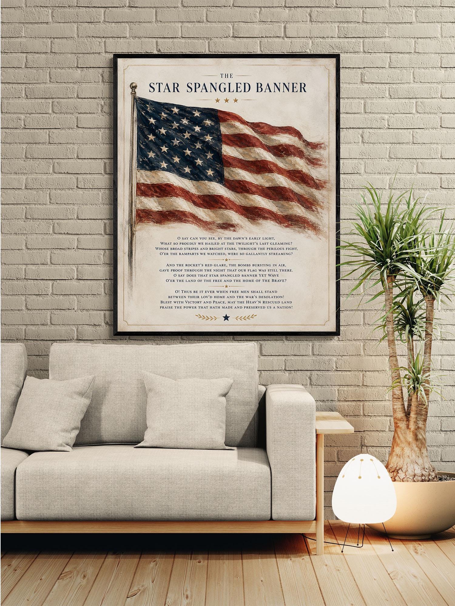 Star Spangled Banner Lyrics Wall Art Print | American National Anthem | Freedom Patriotic Home Decor | Watercolor Flag | Music Artwork