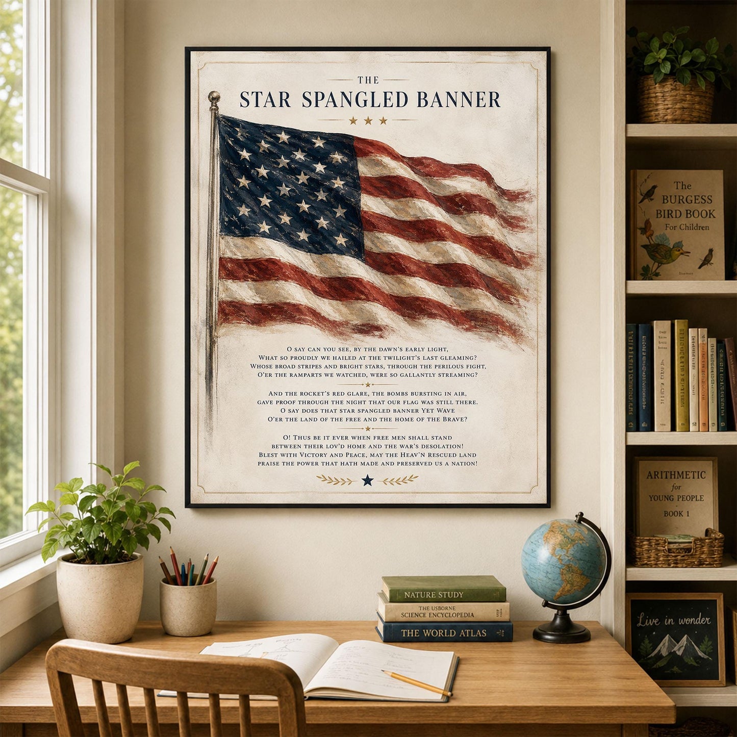 Star Spangled Banner Lyrics Wall Art Print | American National Anthem | Freedom Patriotic Home Decor | Watercolor Flag | Music Artwork