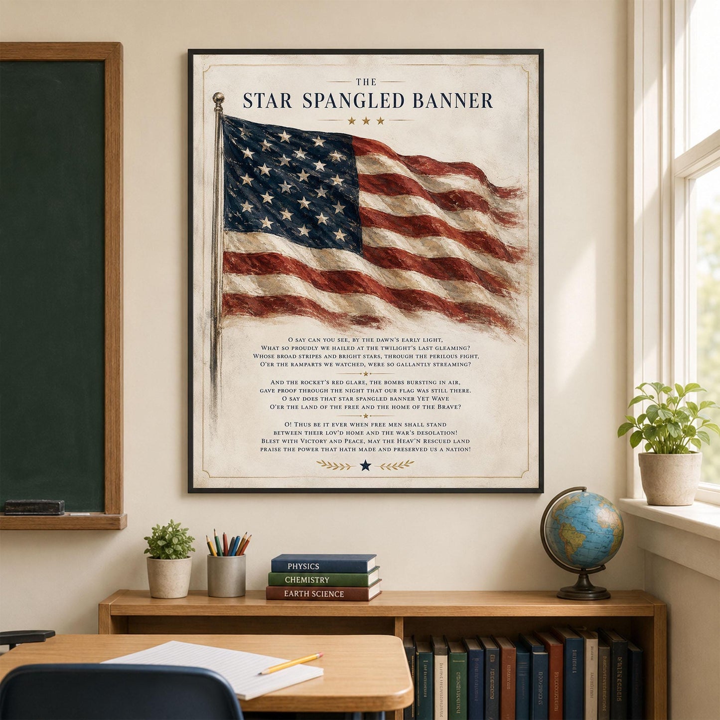 Star Spangled Banner Lyrics Wall Art Print | American National Anthem | Freedom Patriotic Home Decor | Watercolor Flag | Music Artwork