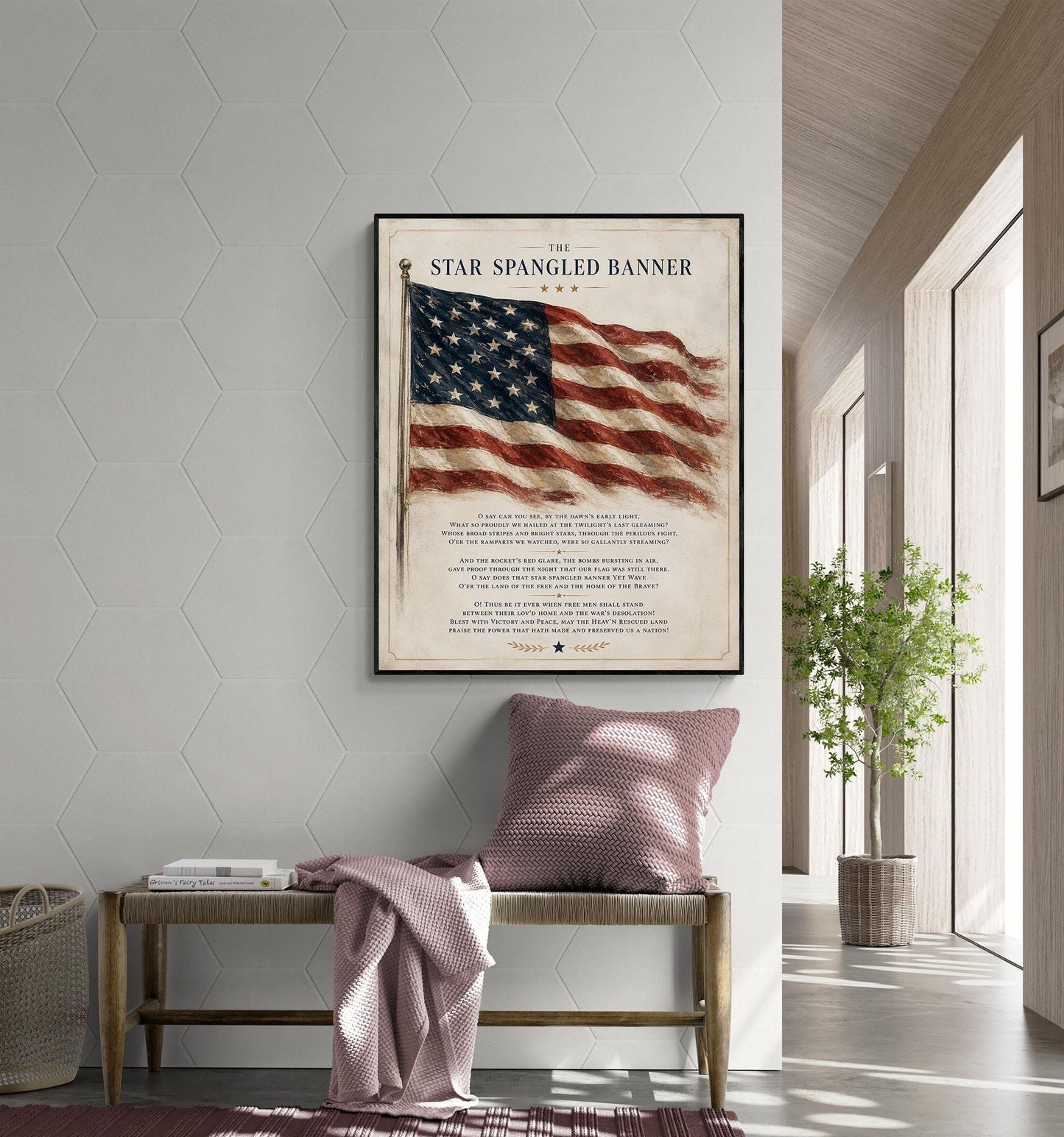 Star Spangled Banner Lyrics Wall Art Print | American National Anthem | Freedom Patriotic Home Decor | Watercolor Flag | Music Artwork