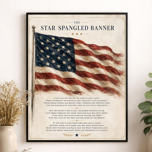 Star Spangled Banner Lyrics Wall Art Print | American National Anthem | Freedom Patriotic Home Decor | Watercolor Flag | Music Artwork