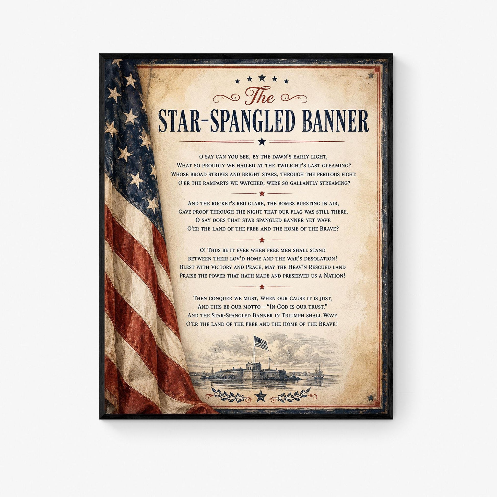 Star-Spangled Banner Wall Art Print, National Anthem Poster, Patriotic American Flag Decor, War of 1812 History, Americana Gift