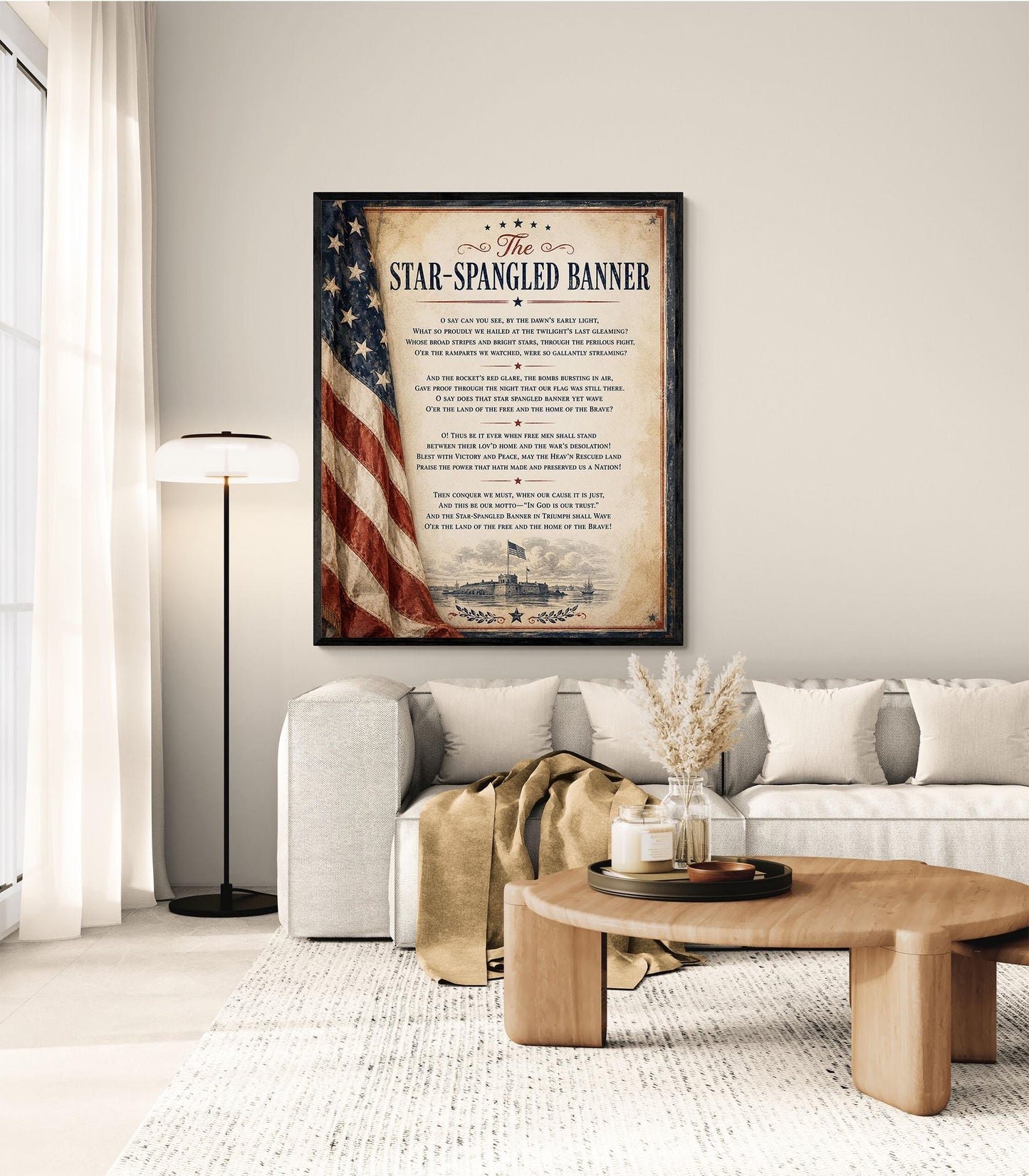 Star-Spangled Banner Wall Art Print, National Anthem Poster, Patriotic American Flag Decor, War of 1812 History, Americana Gift