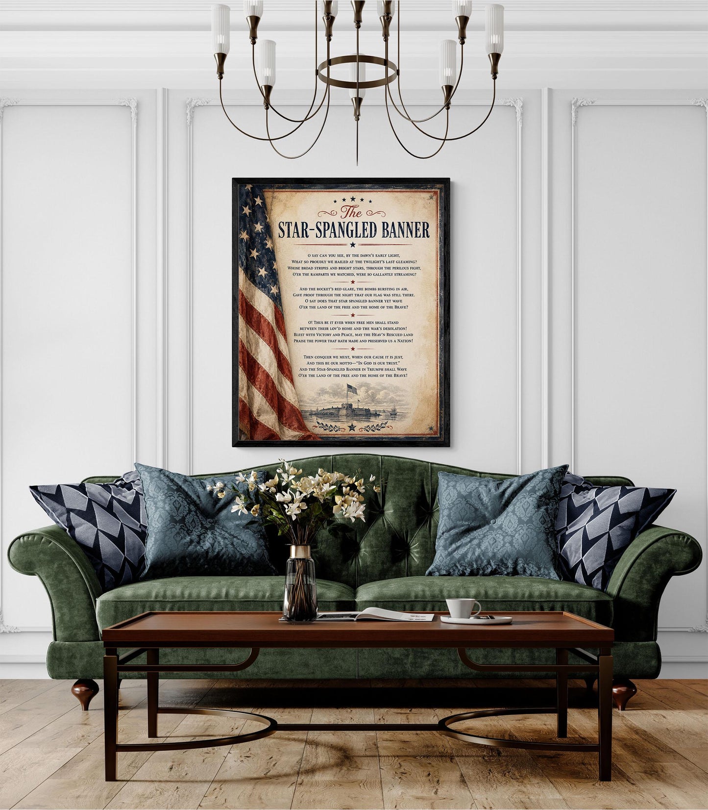Star-Spangled Banner Wall Art Print, National Anthem Poster, Patriotic American Flag Decor, War of 1812 History, Americana Gift