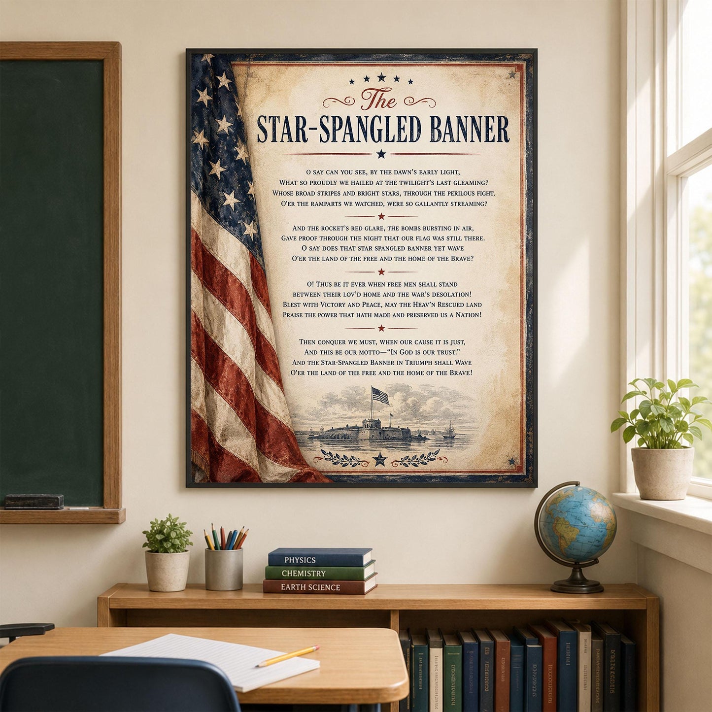 Star-Spangled Banner Wall Art Print, National Anthem Poster, Patriotic American Flag Decor, War of 1812 History, Americana Gift