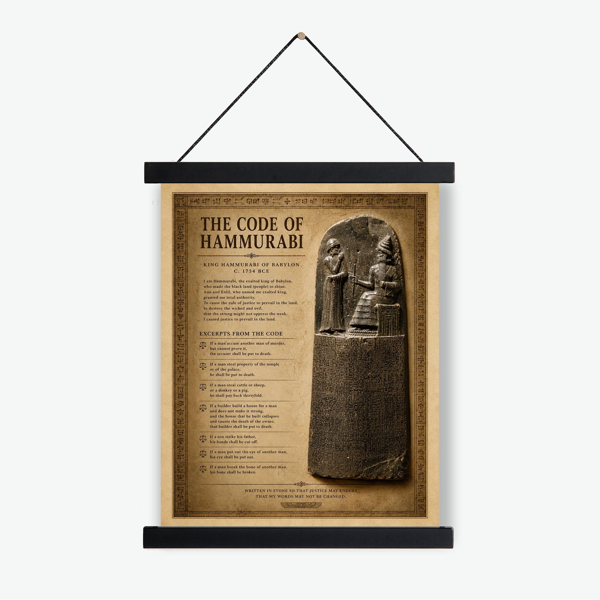 Code of Hammurabi Wall Art Print | Ancient Mesopotamia | Babylonian Law | Social Studies Classroom | History Teacher | Home Decor Artwork