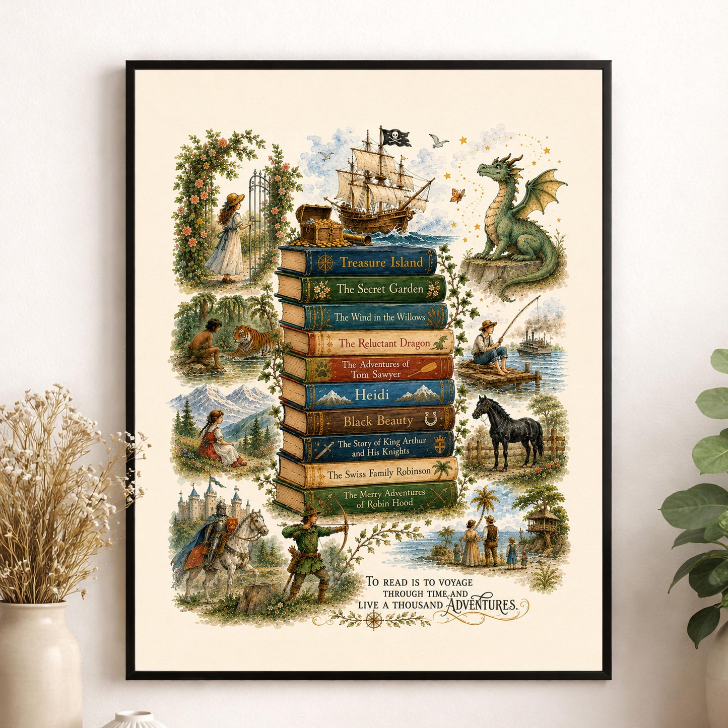 Children's Classic Books Wall Art Print | Literary Nursery Home Decor | Reading Room | Kids Literature | Literary Poster