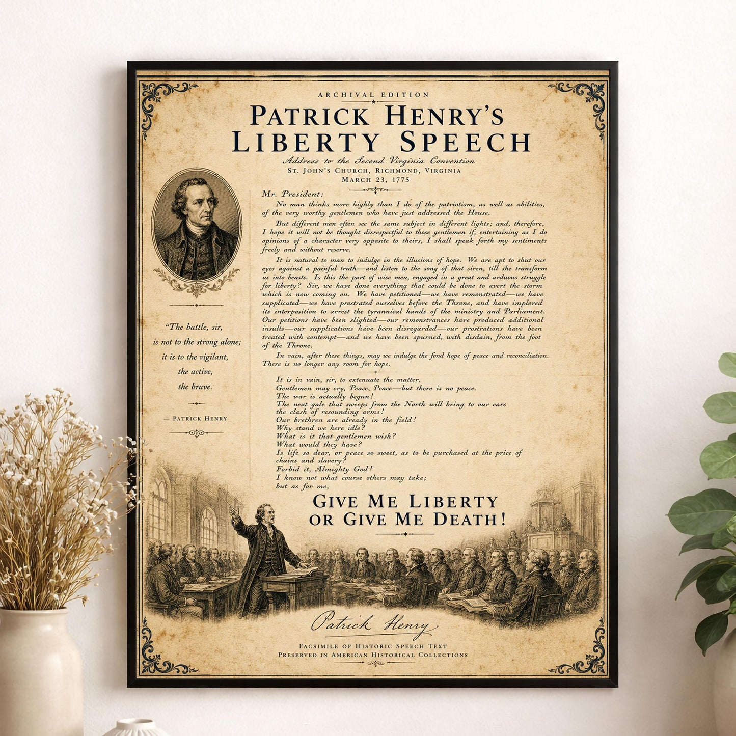 Give Me Liberty Wall Art Print | Patrick Henry's Liberty Speech | American Revolution | Historical Americana | Vintage Patriotic Home Decor