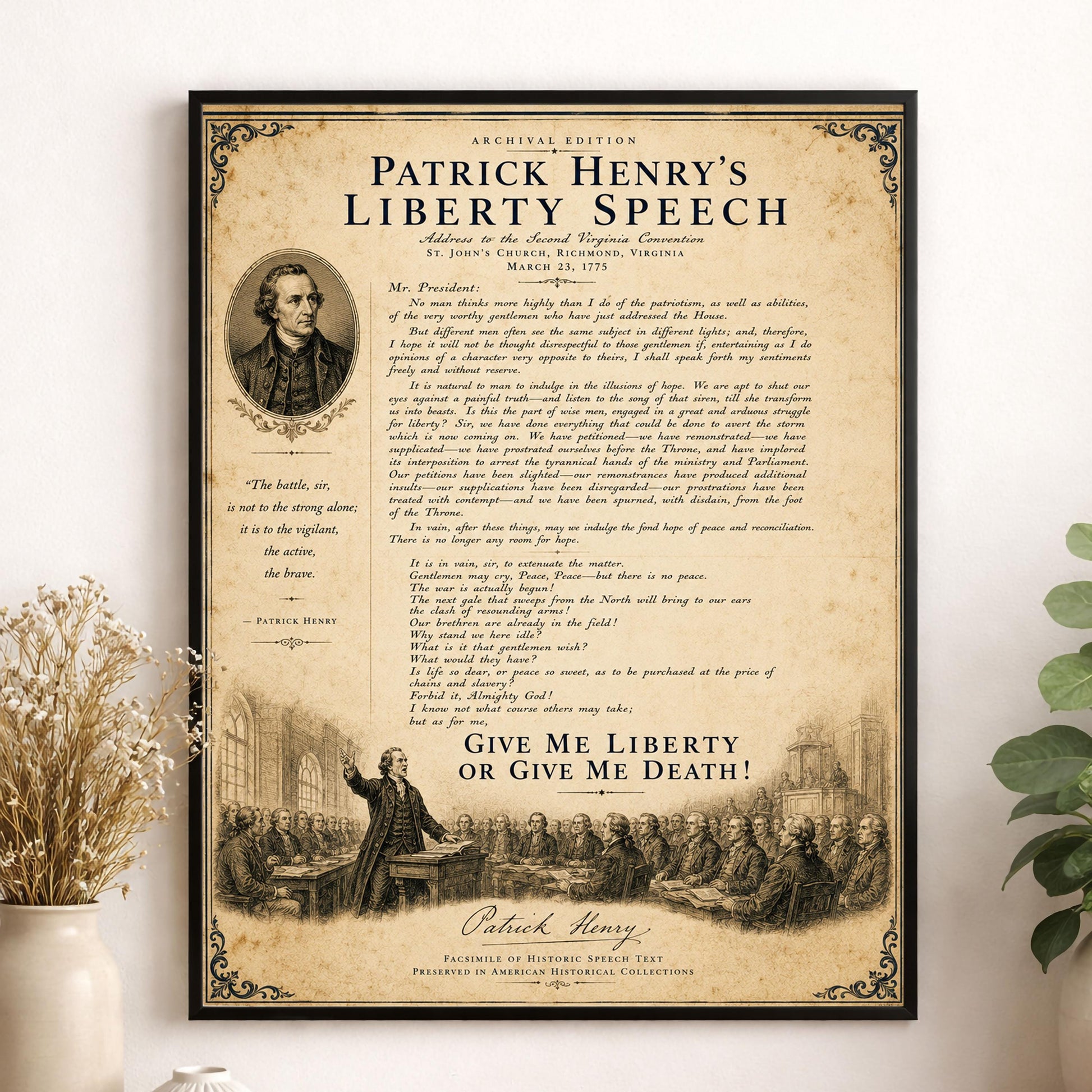 Give Me Liberty Wall Art Print | Patrick Henry's Liberty Speech | American Revolution | Historical Americana | Vintage Patriotic Home Decor