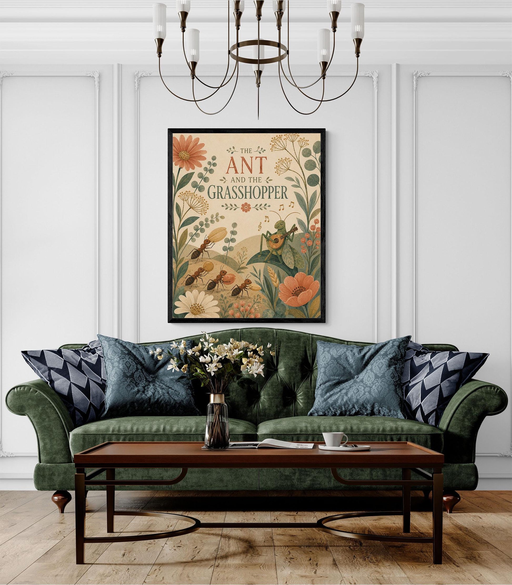 The Ant and the Grasshopper Nursery Wall Art Print | Aesop's Fable Home Decor | Reading Room | Kids Literature | Literary Poster