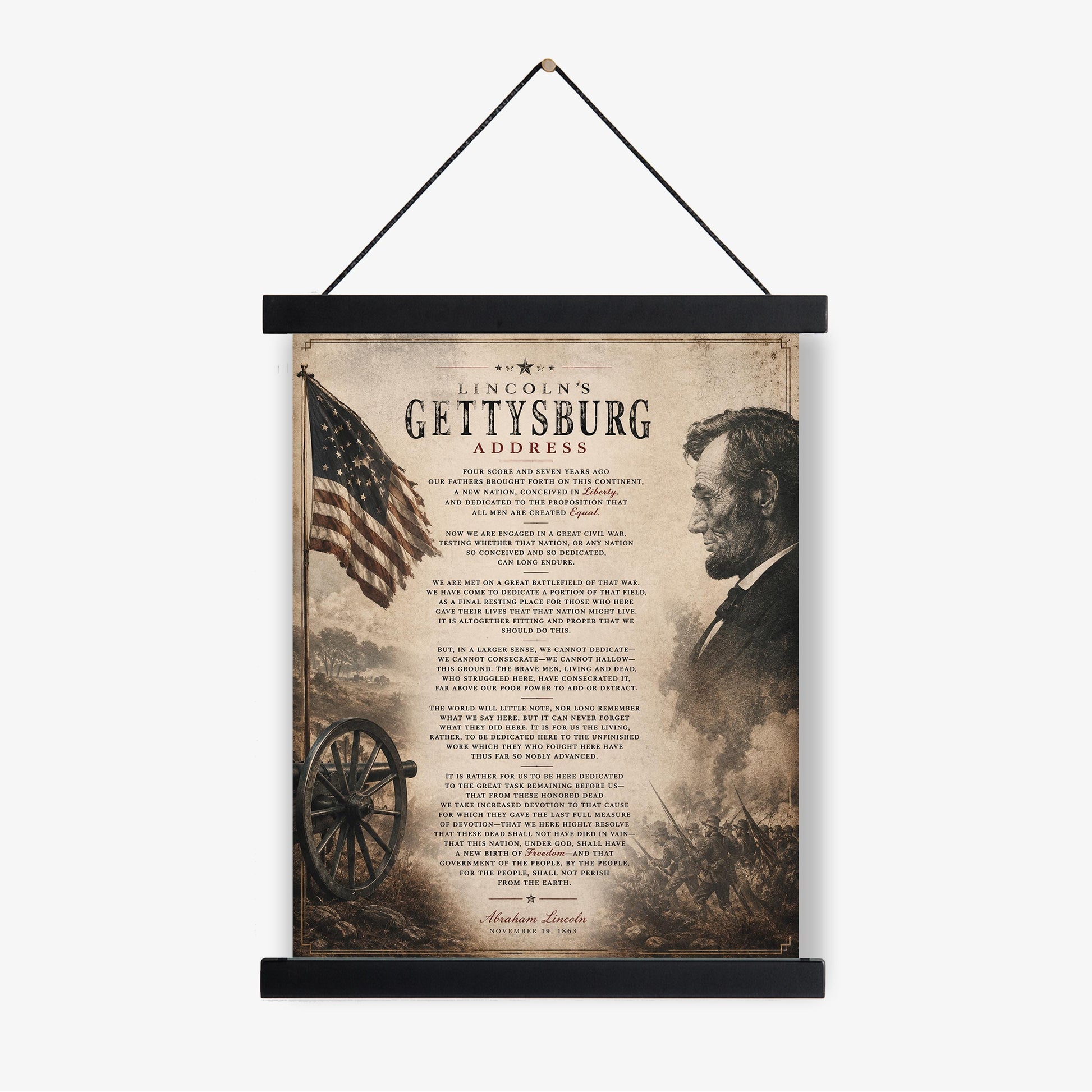 Lincoln's Gettysburg Address Wall Art Print | American Civil War | Historical Americana | Vintage Patriotic Home Decor