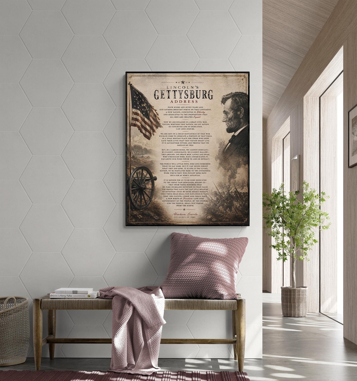 Lincoln's Gettysburg Address Wall Art Print | American Civil War | Historical Americana | Vintage Patriotic Home Decor