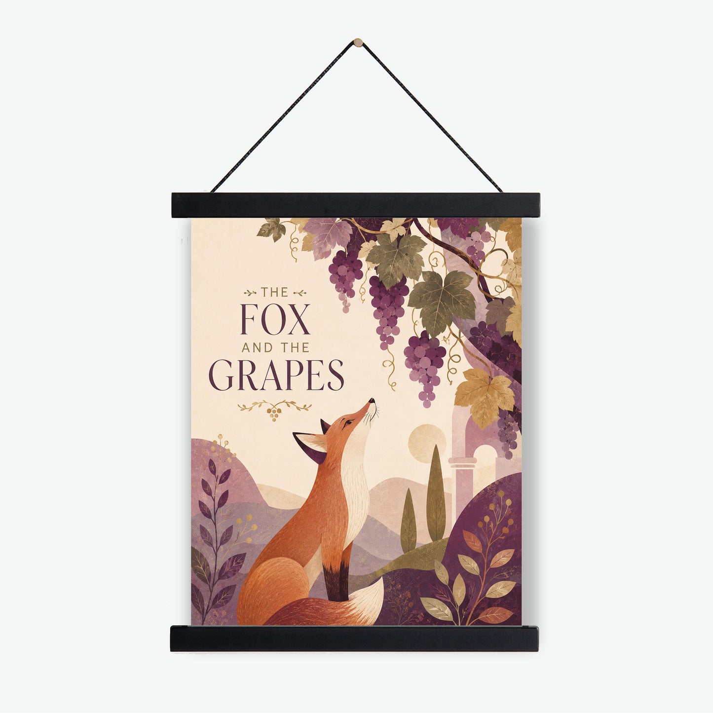 The Fox and the Grapes Nursery Wall Art Print | Aesop's Fable Home Decor | Reading Room | Kids Literature | Literary Illustration Poster