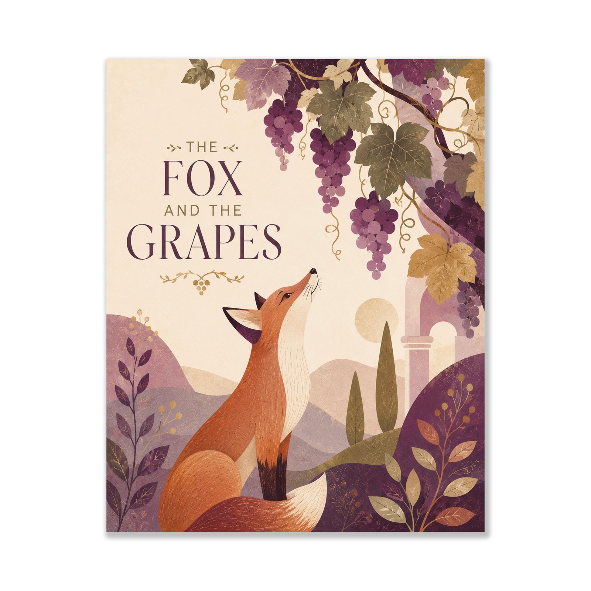 The Fox and the Grapes Nursery Wall Art Print | Aesop's Fable Home Decor | Reading Room | Kids Literature | Literary Illustration Poster