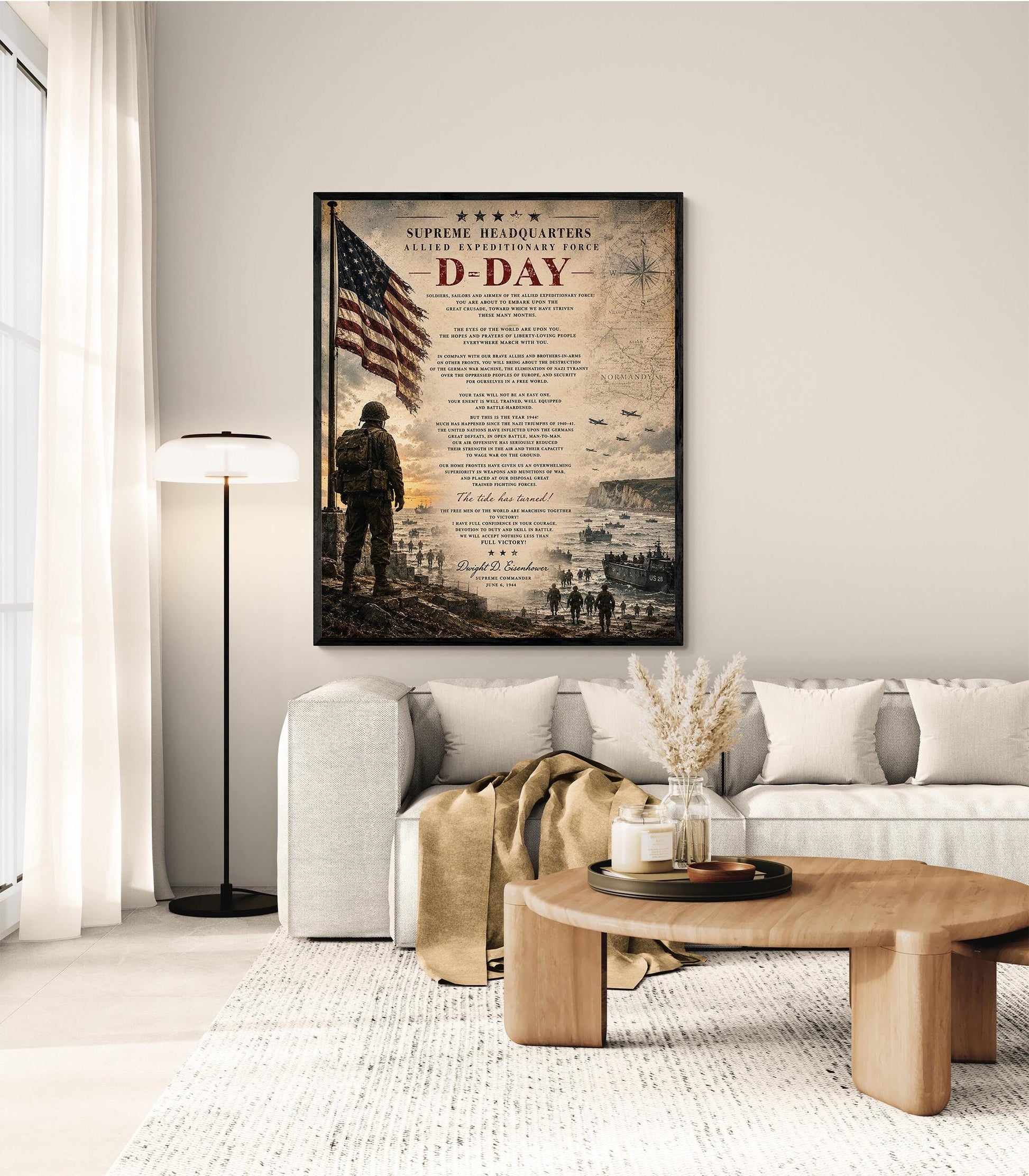 D-Day Eisenhower Order of the Day Wall Art Print | Normandy Invasion | Historical WWII | Vintage Patriotic Home Decor | Military Speech