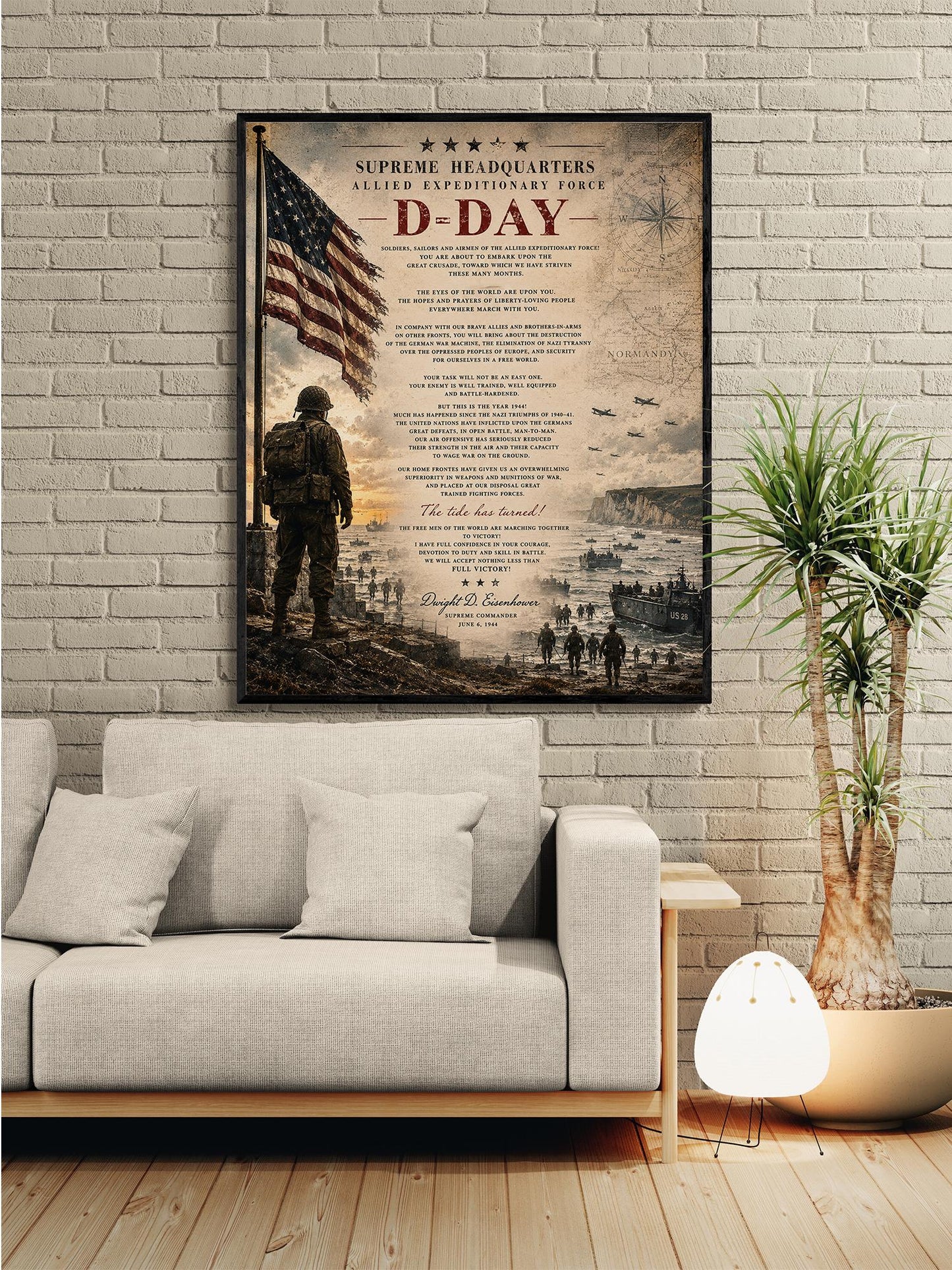 D-Day Eisenhower Order of the Day Wall Art Print | Normandy Invasion | Historical WWII | Vintage Patriotic Home Decor | Military Speech