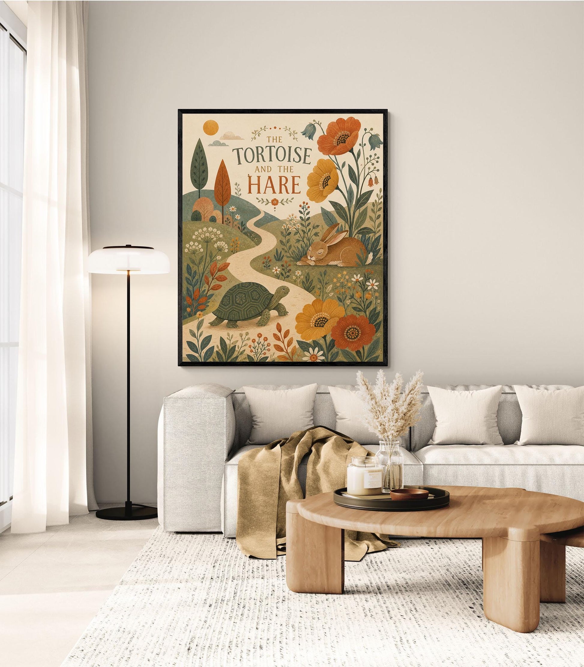 The Tortoise and the Hare Nursery Wall Art Print | Aesop's Fable Home Decor | Reading Room | Kids Literature | Literary Illustration Poster
