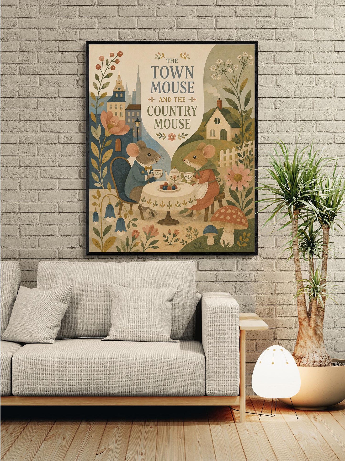 The Town Mouse and the Country Mouse Nursery Wall Art Print | Aesop's Fable Home Decor | Reading Room | Kids | Literary Illustration Poster